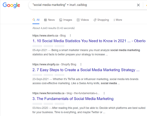 social media marketing blogs in canada google results screenshot