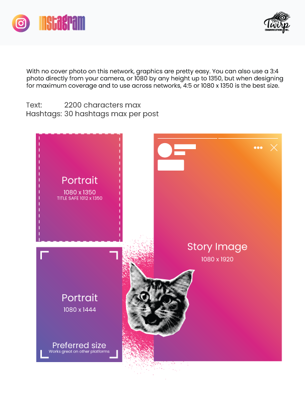 Three multicolour boxes depicting the proper design sizes for Instagram Images.